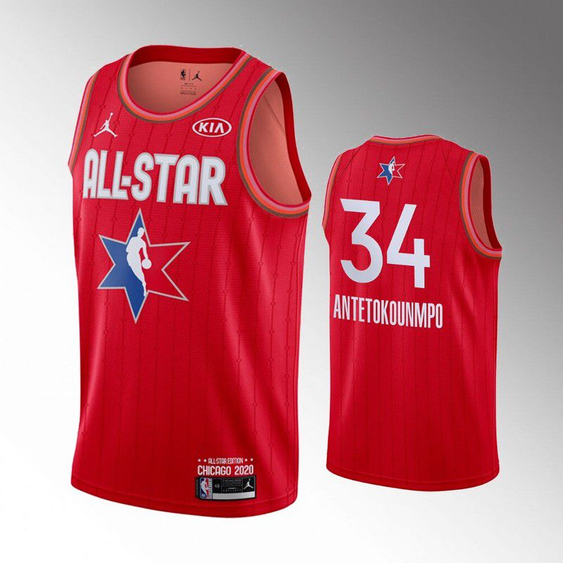 Men Milwaukee Bucks #34 Antetokounmp Red 2020 All Star NBA Jerseys->milwaukee bucks->NBA Jersey